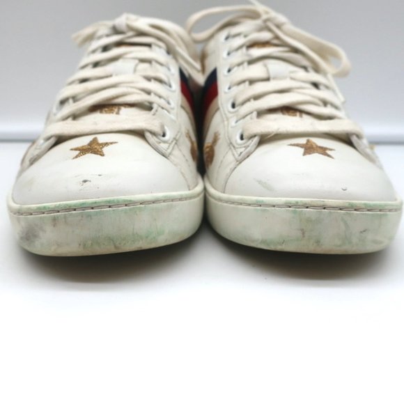 GUCCI ACE BEES & STARS EMBROIDERED SNEAKERS WHITE LEATHER SIZE 35.5 (Runs Large) - Picture 6 of 12